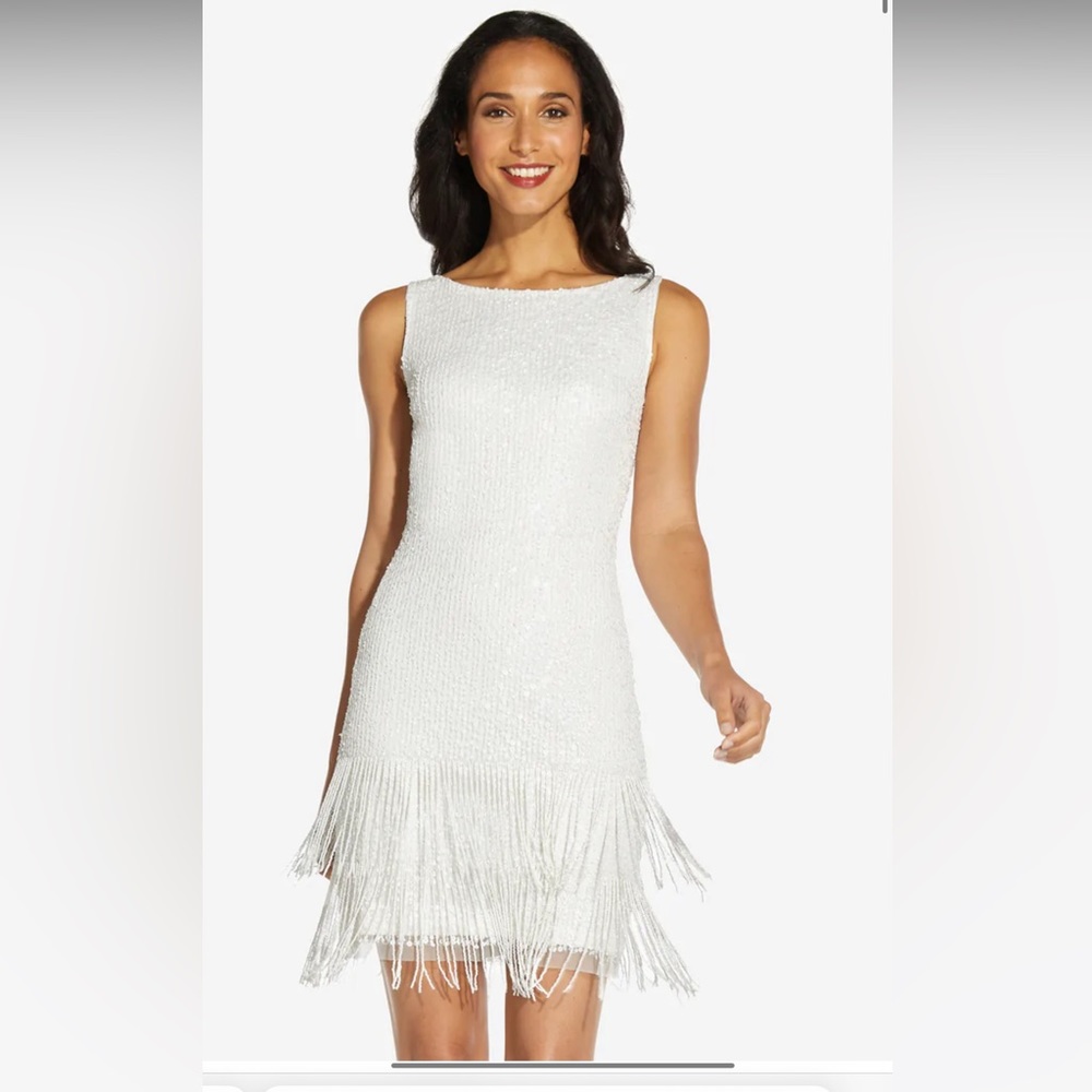 NWT Adrianna Papell Sleeveless Sequin dress with beaded trim In ivory - 6